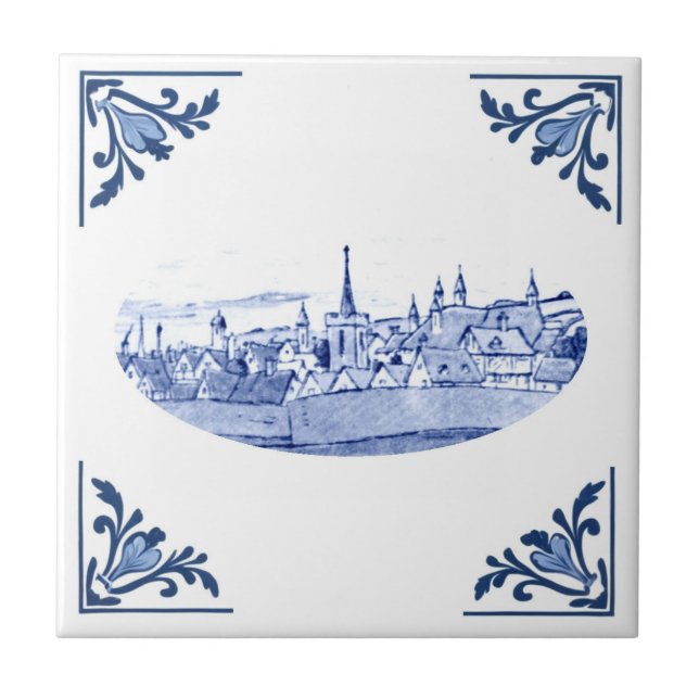 Vintage European Town Delft Blue & White (Frente)