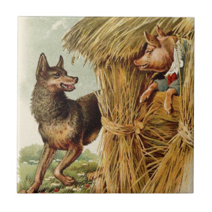 Vintage Fairy Tale, Three Little Pigs and Wolf
