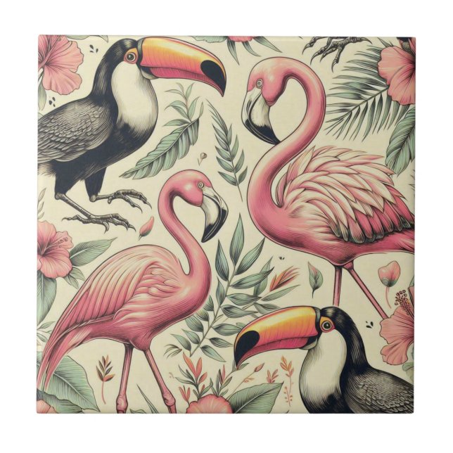 Vintage Flamingo e Toucan sem costura (Frente)