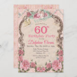 Vintage Floral 60º Convite de Aniversário<br><div class="desc">Vintage Floral 60º Aniversário Convite Romântico para o Tea Party Pearls</div>