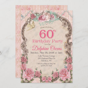 Vintage Floral 60º Convite de Aniversário