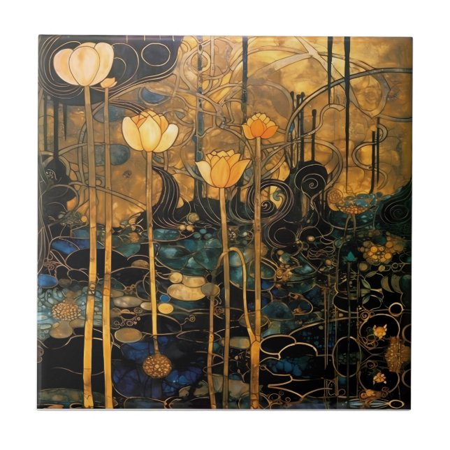 Vintage Floral Art Nouveau Ceramic Tile (Frente)