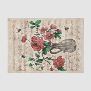 Vintage Floral Bees Música Papel Tecido Ephemera