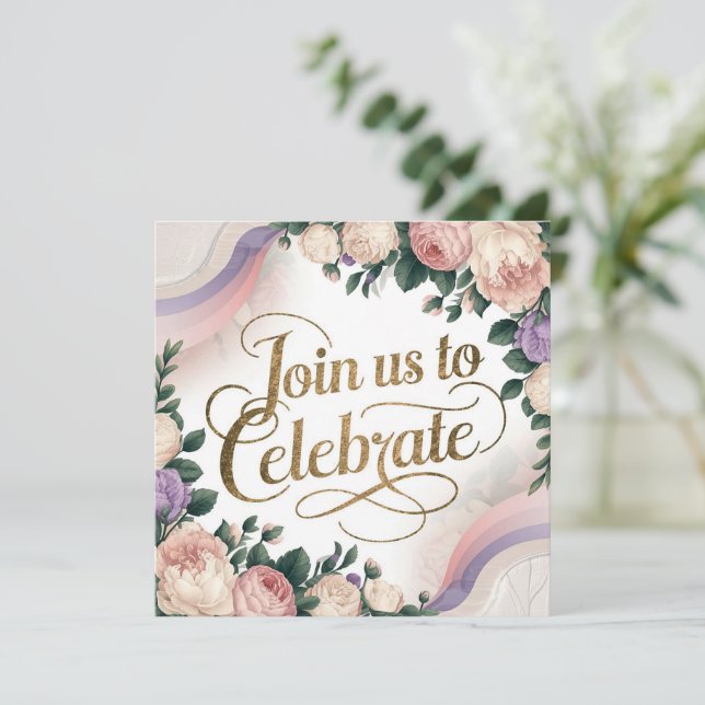 Vintage Floral Birthday Convite (Em pé/Frente)