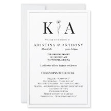 Vintage Floral Black and White Weding Program