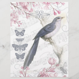 Vintage Floral Blue Bird Scrapbook Paper
