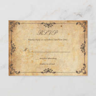 Vintage Floral Brown Weding RSVP Card