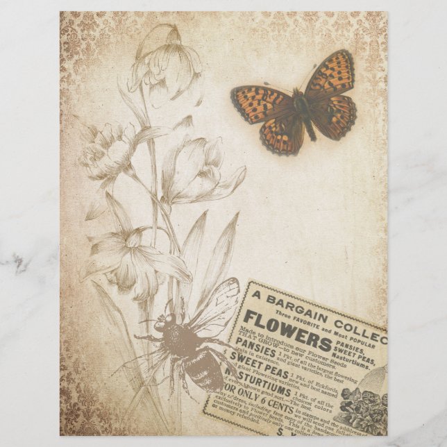 Vintage Floral Butterfly Escrapbook Ephemera (Frente)