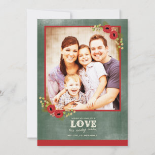 Vintage Floral Cartões de foto de Natal Chalkboard