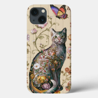 Vintage Floral Cat Art William Morris inspirou