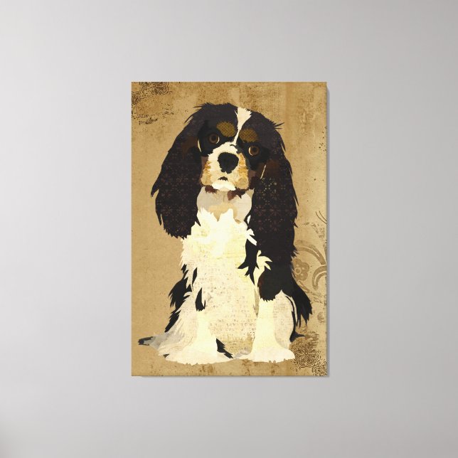 Vintage Floral Cavalier King Charles Canvas (Frente)