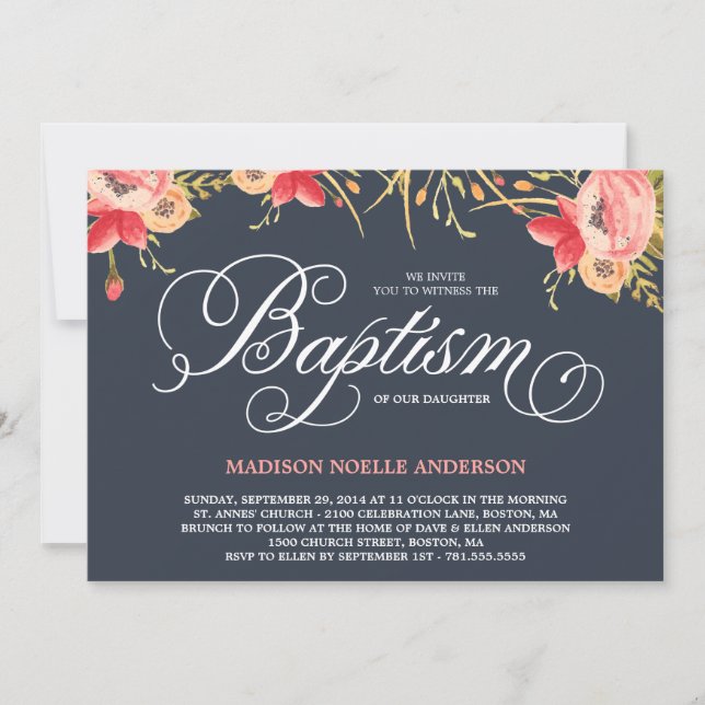 Vintage Floral| Convite Baptism (Frente)