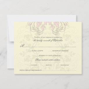 Vintage Floral Flourish Baby Pink RSVP Card
