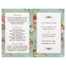 Vintage Floral Garden Botanical Weding Program