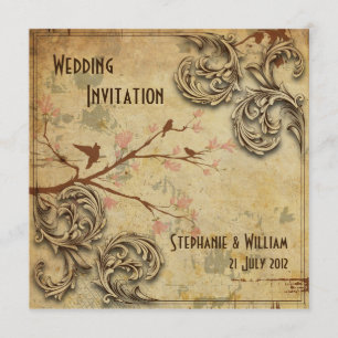 Vintage Floral Love Birds Convite De Casamento