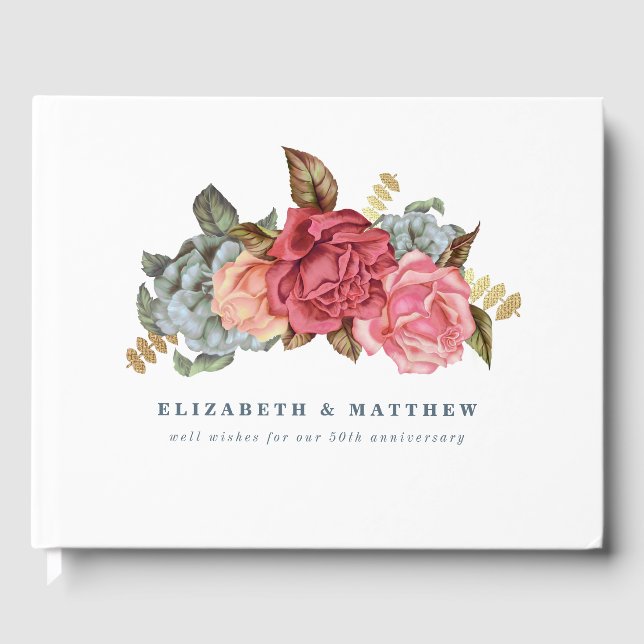 Vintage Floral Painting Anniversário Guest Livros (Frente)