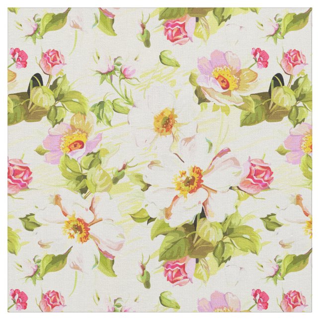 Vintage Floral Pattern Peonies Rosa Antigo Tecido (Detalhe)
