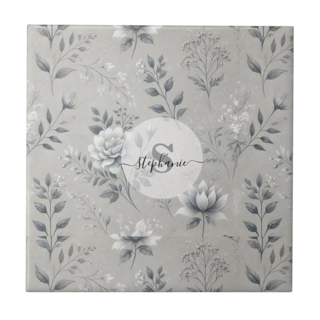 Vintage Floral Patterno sobre a Cinza russa (Frente)