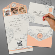 Vintage Floral Peach Casamento Fotográfico