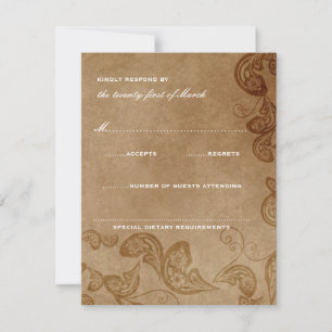 Vintage Floral Peacock Rustic Wedtic RSVP Card