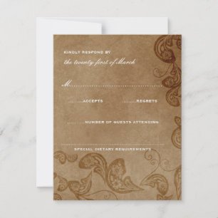 Vintage Floral Peacock Rustic Wedtic RSVP Card