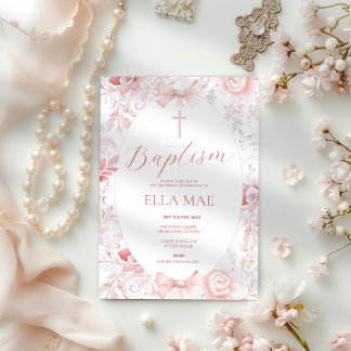 Vintage Floral Pink Baptism Convite para Meninas