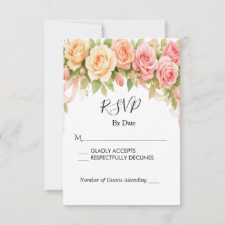 Vintage Floral Rose Wedding RSVP Card