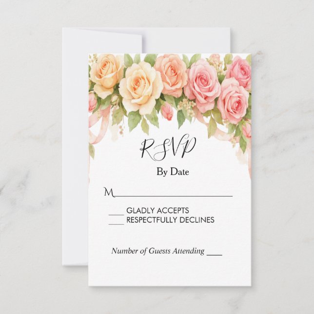 Vintage Floral Rose Wedding RSVP Card (Frente)