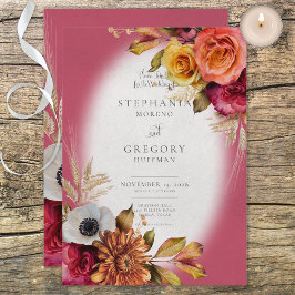 Vintage Floral Rust & Fuchsia Convite Para Casamen