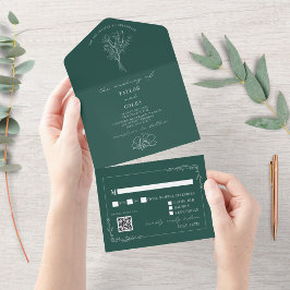 Vintage Floral Rustic Emerald Wedding Código QR To