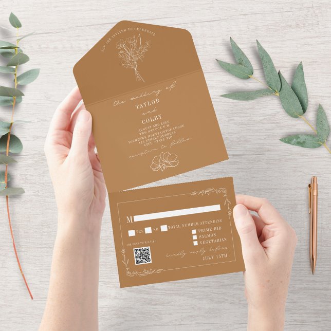 Vintage Floral Rustic Goldenrod Casamento Código Q (Criador carregado)