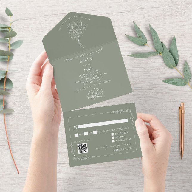 Vintage Floral Rustic Sage Green Code Casamento (Criador carregado)