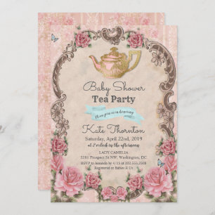 Vintage Floral Tea Chá de fraldas Convite