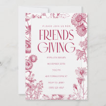 Vintage Floral Vermelho | Friendsgiving | Convite