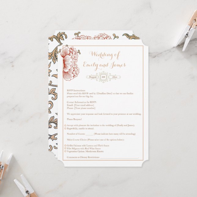 Vintage Floral Wedding RSVP (Frente/Verso In Situ)