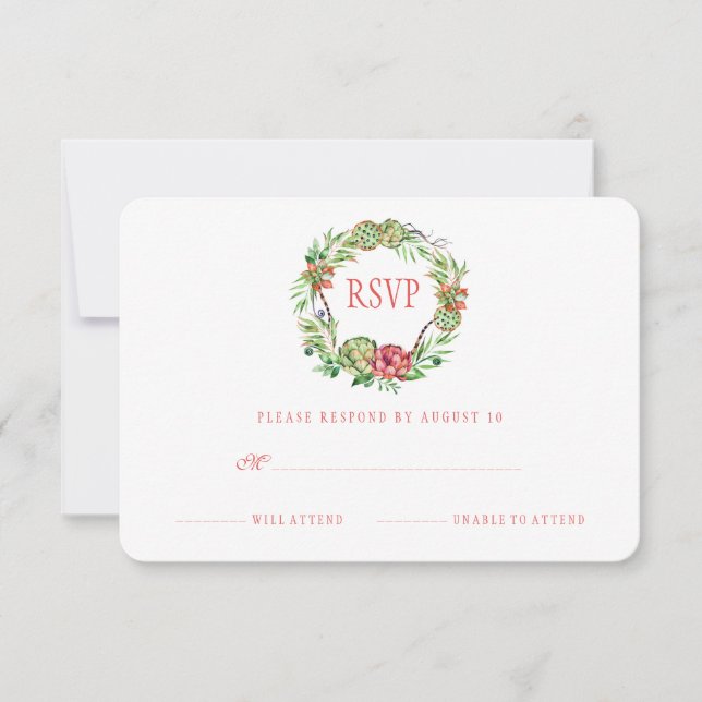 Vintage Floral Wedding Succulent | RSVP (Frente)