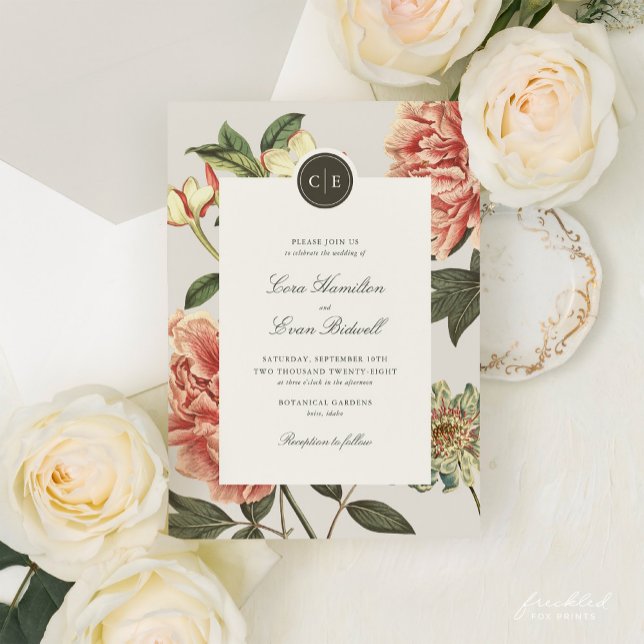 Vintage Floral Weding Convite (Cora Vintage Floral Wedding Invitation)