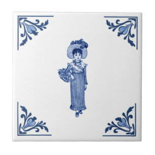 Vintage Flower Girl Delft Corner Blue/White