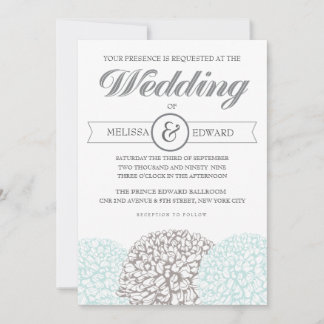 Vintage Flowers Aqua Weding Convite Elegante