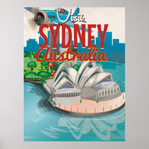 Vintage Fly para Sydney, Poster de viagens da Aust