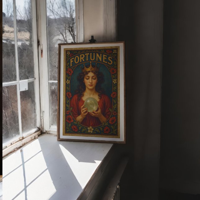 Vintage Fortune Teller Wall Art Impressão (This vintage design was created with the help of AI and edited with real textures.)