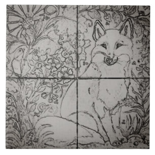 Vintage Fox Forest Azulejo Mural /Bird Graphics / 
