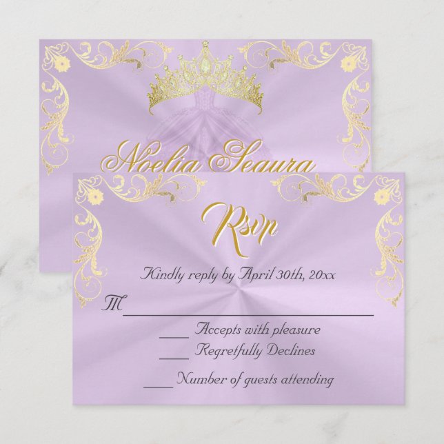 Vintage Frame Quinceanera RSVP - Lavender/Gold (Frente/Verso)