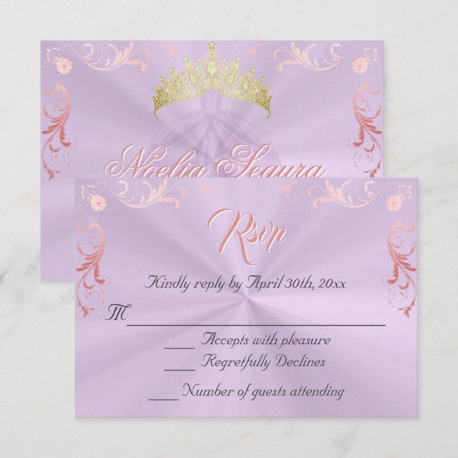 Vintage Frame Quinceanera RSVP -Lavender/Rose Gold (Frente/Verso)