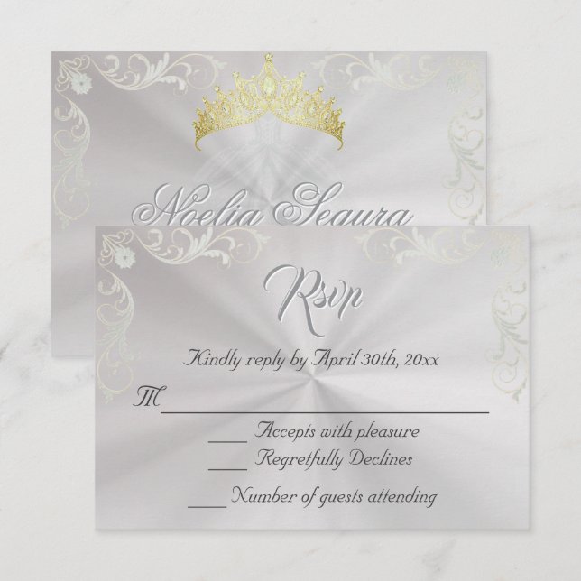 Vintage Frame Quinceanera RSVP - Pearl/Silver (Frente/Verso)
