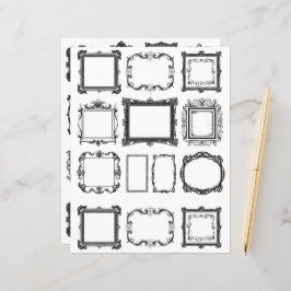 Vintage Frames Line Art Collage Scrapbook Paper