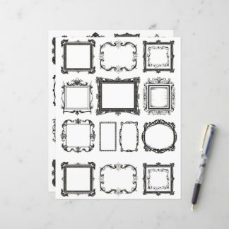 Vintage Frames Line Art Collage Scrapbook Paper