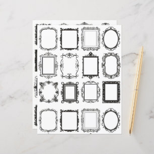 Vintage Frames Line Art Collage Scrapbook Paper