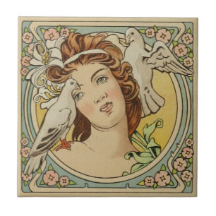 Vintage, francesa, Art Nouveau, cerâmica
