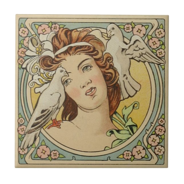 Vintage, francesa, Art Nouveau, cerâmica (Frente)